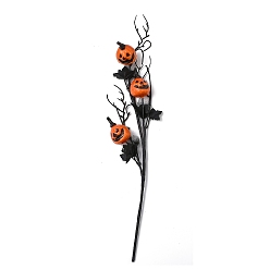 Orange Plastic & Foam Artificial Pumpkin Floral Pick with Maple Leaf, Iron Stem For Halloween Vase Arrangement, Orange, 460x135x62mm