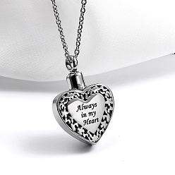 Stainless Steel Color Non-Tarnish Heart with Word Shape 304 Stainless Steel Pendant Necklaces with Cable Chains, Stainless Steel Color, no size