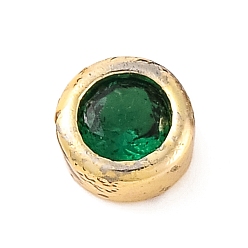 Зеленый Покрытие стойки плоские круглые латунные микропаве кабошоны из кубического циркония, без кадмия и без свинца, долговечный, реальный 18 k позолоченный, зелёные, 4x2 мм