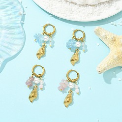 Золотой 2 пары 304 серьги-кольца из нержавеющей стали, формы раковины, с латунными и железными застежками для сережек, золотые, 42 мм