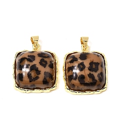Квадрат Кулоны из латуни и смолы с леопардовым принтом, без кадмия и без свинца, долговечный, стойки покрытие, реальный 18 k позолоченный, квадратный шарм, 24x20x8.5 мм, отверстие : 5x4 мм