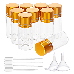 Gold BENECREAT Glass Bead Containers, with Aluminum Lid,Disposable Plastic Transfer Pipettes, Mini Transparent Plastic Funnel Hopper, Gold, 2.15x5.2cm, 26pcs/box