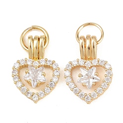 Золотой Латунные микропаве прозрачные подвески с фианитом, сердце прелести, золотые, 18.5x13x5.5 мм, отверстие : 5.6 мм