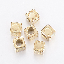 Golden 304 Stainless Steel Large Hole Letter European Beads, Horizontal Hole, Cube with Letter.C, Golden, 8x8x8mm, Hole: 5mm