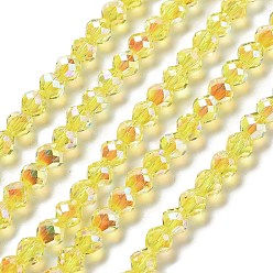 Желтый Стеклянные бусины с гальваническим покрытием , граненые, двухконусные, желтые, 5.5~6x5 мм, отверстие : 1.2 мм, около 78~79 шт / нитка, 15.35~15.55'' (39~39.5 см)