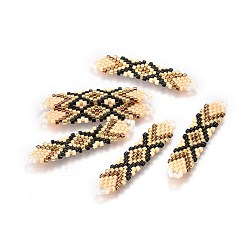 Colorful MIYUKI & TOHO Handmade Japanese Seed Beads Links, Loom Pattern, Shuttle Shape, Colorful, 41.5~42.5x8.5~9x1.7mm, Hole: 2mm