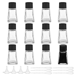 Прозрачный Стеклянная перьевая ручка бутылка с чернилами, с пластиковой крышкой от бутылки, воронкой-бункером и пипеткой-капельницей, прозрачные, 3.7x3.7x6.85 см, емкость: 30 мл (1.01 жидких унций), 12 шт