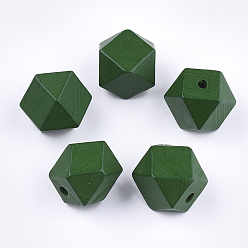 Зеленый Расписные натуральные деревянные бусины, граненые, многоугольник, зелёные, 19~20x19~20x19.5~20.5 мм, отверстие : 4 мм