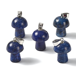 Lapis Lazuli Dyed Natural Lapis Lazuli Pendants, Mushroom Charms, with 304 Stainless Steel Snap on Bails, Stainless Steel Color, 24~25x16mm, Hole: 7.5x4mm