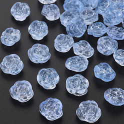 Sky Blue Transparent Baking Paint Glass Beads, Rose, Sky Blue, 12.5x14x9mm, Hole: 1.2mm