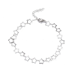 Нержавеющая Сталь Цвет Не тускнеет 304 браслеты на ногу из нержавеющей стали со звездообразными звеньями для мужчин и женщин, цвет нержавеющей стали, 9 дюйм (22.9 см)