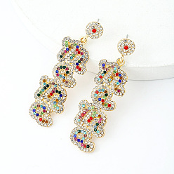 Разноцветный Серьги-гвоздики из сплава со стразами ко Дню матери, Слово мама, золотые, красочный, 20x60 мм