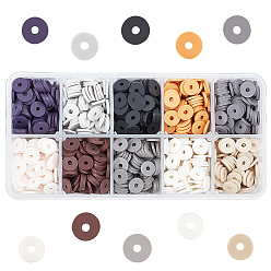 (52) Непрозрачная лаванда Бусины из полимерной глины , Диск / плоские круглые, Heishi бусы, разноцветные, 8x0.5~1 мм, отверстие : 2 мм, 10 цветов, 200 шт / цвет, 2000 шт
