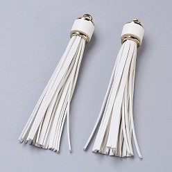 White PU Leather Cord Tassel Big Pendants, with Plastic Clasps, White, 110~115x15mm, Hole: 4mm
