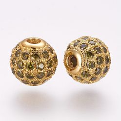 Желтый Латунные микро проложить кубического циркония бусы, круглые, желтые, 8x7.5 мм, отверстие : 1.8 мм