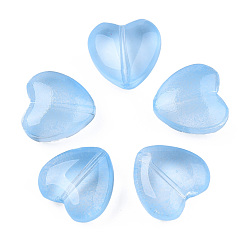Светло-Голубой Прозрачные брызги, окрашенные распылением, сердце, Небесно-голубой, 12x12x5.5 мм, отверстие : 0.5~1 мм