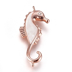 Розовое Золото Латунные микро проложить кубических ссылки циркония, с оболочкой, морской конек, розовое золото , 26x11x3 мм, отверстие : 1 мм