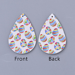 Разноцветный Большие кожаные подвески, Пасхальная тема, слезинка с яйцом, красочный, 55~56.5x35~37x2 мм, отверстие : 1~2 мм