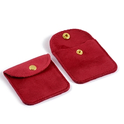 Красный Бархатные мешочки для хранения украшений с кнопкой, для сережек, Кольца, , прямоугольные, красные, 11.8x12 см