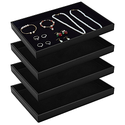 Черный Деревянные подносы для демонстрации ювелирных изделий, обтянутые искусственной кожей, для сережек, колец, браслетов и ожерелий., прямоугольные, чёрные, 24x35x2.85 см, внутренний диаметр: 227x337 мм