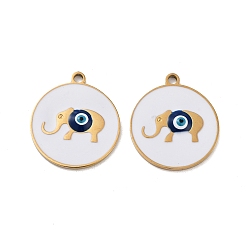 Слон Ионное покрытие (ip) 316 хирургические подвески из нержавеющей стали, без никеля , с эмалью, реальный 18 k позолоченный, плоский круглый шарм, слон, 20x18x2 мм, отверстие : 1.6 мм