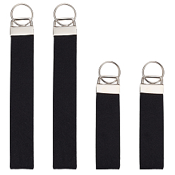 Black 4Pcs 2 Styles Felt Keychain Clasps, with Alloy Split Key Rings, Rectangle, Platinum, Black, 125~180mm, 1pc/style