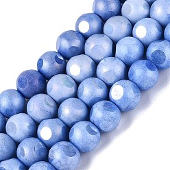 Королевский синий Нити из непрозрачных стеклянных бусин с эффектом омбре, окрашенные методом гальванического покрытия., круглые, с покрытием AB цвета, граненый(6 граненый), королевский синий, 8~8.5 мм, отверстие : 1~1.2 мм, около 47~48 шт / нитка, 14.17~14.76 дюйм (36~37.5 см)