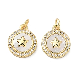 Звезда Латунные микро проложить кубического циркония подвески, с раковиной и прыгать кольцо, реальный 16 k позолоченный, звезда, 15x12.5x3 мм, отверстие : 3.5 мм