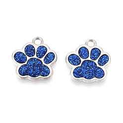 Синий Подвески из эмали и сплава, с блеском порошок, стойки покрытие, амулет с принтом кошачьей лапы, платина, синие, 17.2x16.5x1.2 мм, отверстие : 2 мм