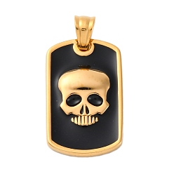 Золотой 304 нержавеющей стальной эмали подвески, ионное покрытие (ip), прямоугольник с подвесками в виде черепа, золотые, 26.5x16x3.5 мм, отверстие : 5x4.5 мм