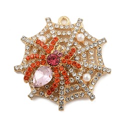 Spider Сплав с горный хрусталь стекло кулоны, Хэллоуин тема, паук, 41.5x40.5x9.5 мм, отверстие : 2 мм