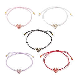 Mixed Color Handmade Japanese Seed Heart Link Bracelets, Adjustable Bracelet for Women, Mixed Color, Inner Diameter: 4-3/8 inch(11cm)