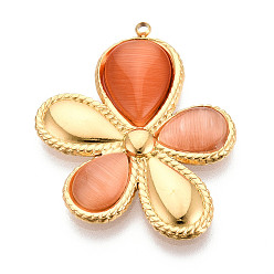 Шоколадный 304 подвески из нержавеющей стали, цветок, со стеклом, реальный 18 k позолоченный, ионное покрытие (ip), цвет шоколада, 35.5x29x4~4.5 мм, отверстие : 1.6 мм