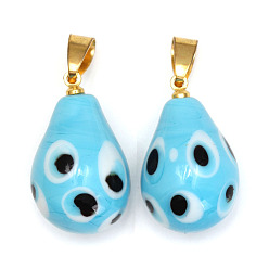 Светло-Голубой Подвески лэмпворк ручной работы, слезинка с оберегами от сглаза, Небесно-голубой, 25x16 мм, 2 шт / комплект