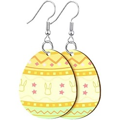 Шампанско-Желтый Акриловые серьги-подвески с пасхальным принтом, яйцо с узором, платина, шампанское желтый, 50 мм