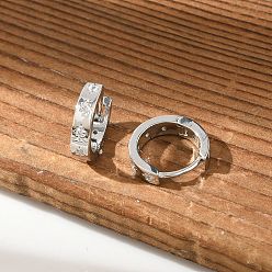 Платинированный Серьги-кольца со звездами из прозрачного кубического циркония, долговечные серьги на петлях из латуни с покрытием для женщин, без кадмия и без свинца, Реальная платина, 10.5x11x2.5 мм, штифты : 1 мм