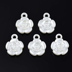 Creamy White Acrylic Imitation Pearl Pendants, Flower, Creamy White, 19.5x15.5x6mm, Hole: 2mm, about 600pcs/500g