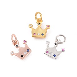 (52) Непрозрачная лаванда Латунные микро проложить кубического циркония прелести, корона, разноцветные, 12.5x13x1.5 мм, отверстие : 4 мм