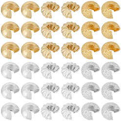 Золотой & Серебряный 180шт 6 стили латунные обжимные бусины чехлы, золотой и серебряный, 4x2~.5мм, отверстие : 1.5~2.5 мм, 30 шт / стиль