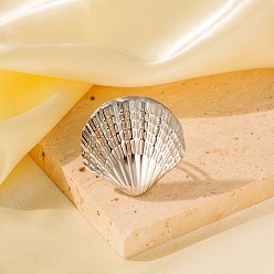 Нержавеющая Сталь Цвет Регулируемые 304 манжеты из нержавеющей стали для женщин, раковина, цвет нержавеющей стали, 30x31 мм, размер США 6 1/2 (16.9 мм)