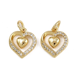 Настоящее золото 16K Латунные микро проложить кубического циркония подвески, сердце прелести, с целью перехода в кольце, реальный 16 k позолоченный, 12x10.5x2 мм, отверстие : 3.5 мм
