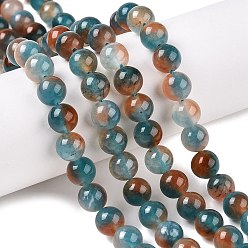 Темный Голубой Окрашенные природные белый нефрит бисер пряди, два тона, круглые, темные голубые, 8x8 мм, отверстие : 0.9 мм, около 47~48 шт / нитка, 15.16~15.72'' (38.5~39.3 см)