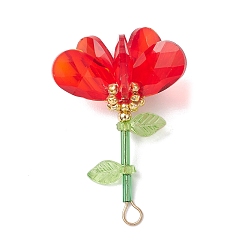 Красный Подвески-цветы из стеклянных бусин ручной работы, с 304 петлей из нержавеющей стали, граненые, красные, 39~41x23~24.5x24~26 мм, отверстие : 4x2.5 мм