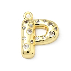 Letter P Латунные микропаве прозрачные подвески с фианитом, без кадмия и без свинца, долговечный, стойки покрытие, реальный 18 k позолоченный, Письмо P, 21.5x17x5 мм, отверстие : 1.8 мм