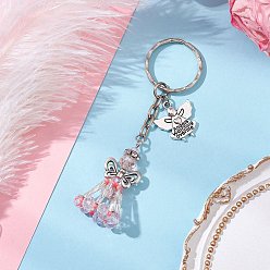 Pink Брелки из стеклянных бусин, с железными разъемными кольцами для ключей и фурнитурой из сплава, ангел, розовые, 86 мм