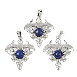 Ляпис-Лазурь Природные ляпис-лазури треугольник подвески, подвески из латунных камней, платина, стойки покрытие, окрашенные, 41.5x34.5x5.5~7 мм, отверстие : 8.5x5.5 мм