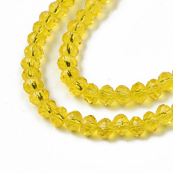Yellow Glass Beads Strands, Faceted, Rondelle, Yellow, 3.5x3mm, Hole: 0.4mm, about 123~127pcs/strand, 13.78 inch~14.17 inch(35~36cm)