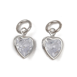 Платина Латунные микро проложить кубического циркония подвески, сердце прелести, с целью перехода в кольце, долговечный, без кадмия и без свинца, стойки покрытие, платина, 9x7x3 мм, отверстие : 3 мм