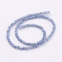 Blue Electroplate Glass Beads Strands, Faceted(32 Facets) Round, Blue, 3mm, Hole: 1mm, about 100pcs/strand, 11.5 inch