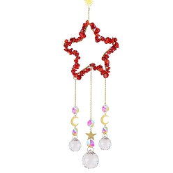 Синтетический Коралл Синтетические коралловые чипсы, обернутые металлическими звездами, подвесные украшения, Стеклянные каплевидные кисточки для ловли солнца для дома и сада, наружное украшение, 100 мм